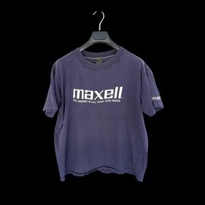 Vintage 80's Maxell T Shirt Mens XL Navy Anvil Promo Tape Needs Tech 90s Tee